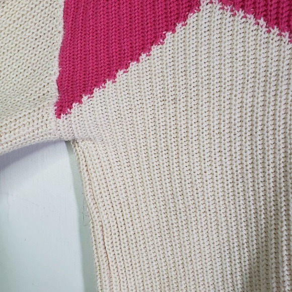 The Reeds x J.Crew Colorblock Sweater M Pink Ivory Zip Zag Bell Sleeve - Picture 5 of 9